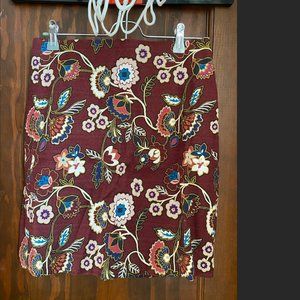 Loft Outlet Wine Floral Pencil Mini Skirt - Size 00P